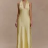 Alice satijnen halter maxi-jurk – Lemon Alice satijnen halter maxi-jurk – Lemon