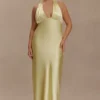 Alice satijnen halter maxi-jurk – Lemon Alice satijnen halter maxi-jurk – Lemon