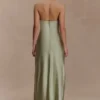 Alice satijnen halter maxi-jurk – salie