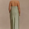 Alice satijnen halter maxi-jurk – salie