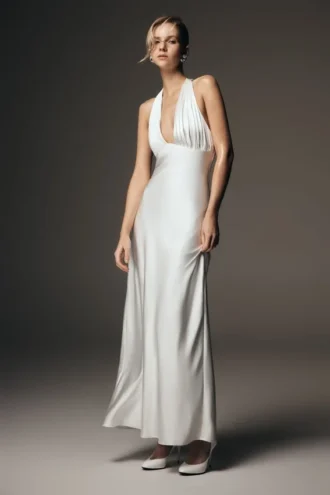 Alice satijnen halter maxi-jurk – Wit