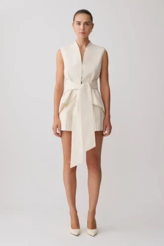 Alina mouwloze top met strik in de taille – Streep