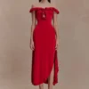 Allegra off-shoulder midi-jurk met ruches – Ruby Allegra off-shoulder midi-jurk met ruches – Ruby