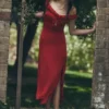 Allegra off-shoulder midi-jurk met ruches – Ruby Allegra off-shoulder midi-jurk met ruches – Ruby