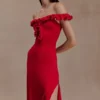 Allegra off-shoulder midi-jurk met ruches – Ruby Allegra off-shoulder midi-jurk met ruches – Ruby