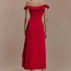 Allegra off-shoulder midi-jurk met ruches – Ruby Allegra off-shoulder midi-jurk met ruches – Ruby