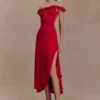Allegra off-shoulder midi-jurk met ruches – Ruby Allegra off-shoulder midi-jurk met ruches – Ruby