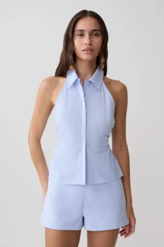 Allison haltertop zonder mouwen – Blauw met krijtstreep