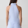 Allison haltertop zonder mouwen – Blauw met krijtstreep Allison haltertop zonder mouwen – Blauw met krijtstreep