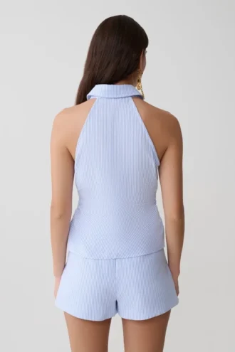 Allison haltertop zonder mouwen – Blauw met krijtstreep