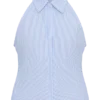 Allison haltertop zonder mouwen – Blauw met krijtstreep Allison haltertop zonder mouwen – Blauw met krijtstreep