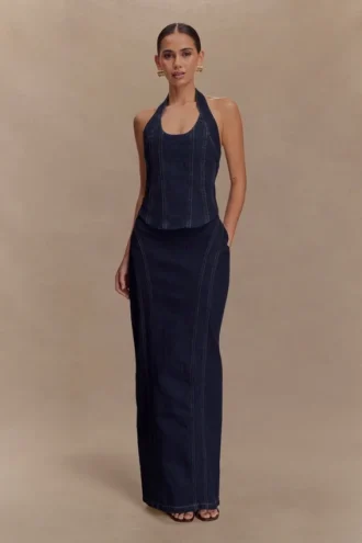 Alma Denim Maxi-rok – Indigo Blauw