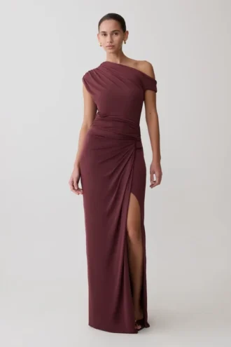 Alyn off-shoulder gedrapeerde maxi-jurk – donkerpaars