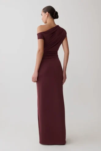 Alyn off-shoulder gedrapeerde maxi-jurk – donkerpaars