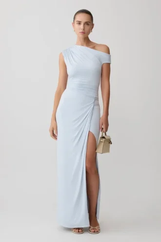 Alyn off-shoulder gedrapeerde maxi-jurk – lichtblauw