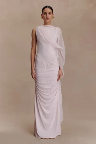 Amandine gerimpelde slinky maxi-jurk – lichtroze