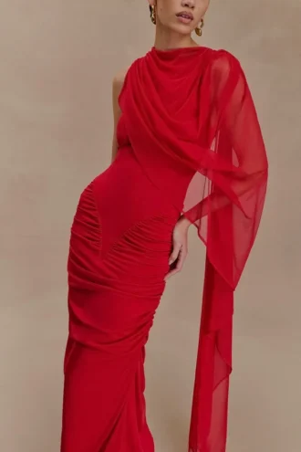 Amandine gerimpelde slinky maxi-jurk – Ruby