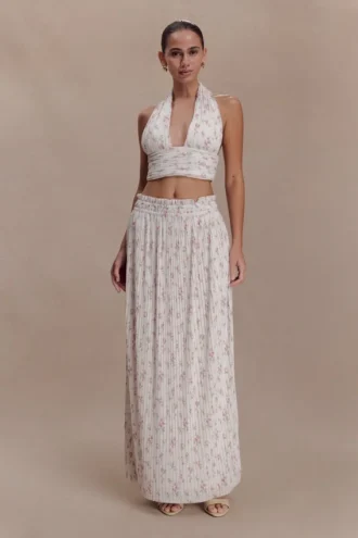 Amaris geplooide maxi-rok met plooien – bloemenprint