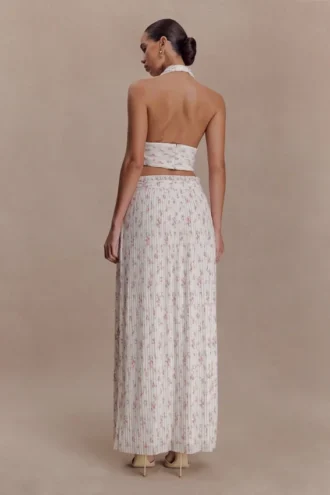 Amaris geplooide maxi-rok met plooien – bloemenprint