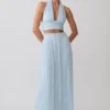 Amaris geplooide maxi-rok met plooien – lichtblauw