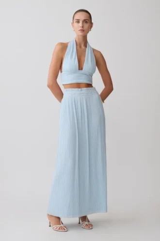 Amaris geplooide maxi-rok met plooien – lichtblauw