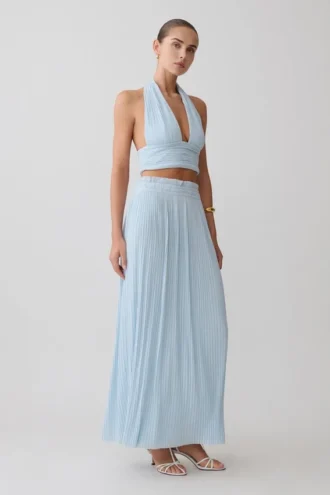 Amaris geplooide maxi-rok met plooien – lichtblauw