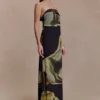 Amaya strapless chiffon maxi-jurk – groene Fluid Reverie-print