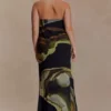 Amaya strapless chiffon maxi-jurk – groene Fluid Reverie-print
