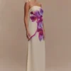 Amaya strapless chiffon maxi-jurk – ivoorkleurige Koi Orchid-print Amaya strapless chiffon maxi-jurk – ivoorkleurige Koi Orchid-print