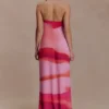 Amaya strapless chiffon maxi-jurk – roze zonsondergangprint Amaya strapless chiffon maxi-jurk – roze zonsondergangprint