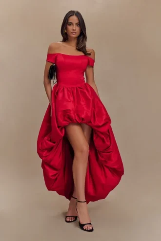 Amelia Bubble maxi-jurk – Robijnrood