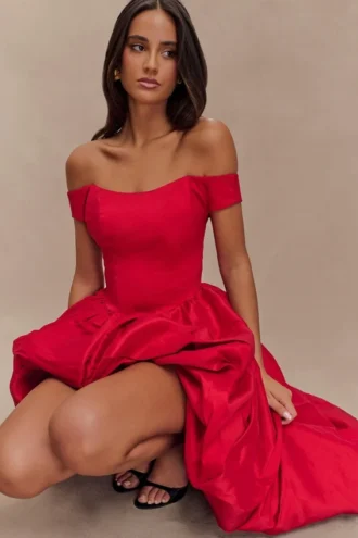 Amelia Bubble maxi-jurk – Robijnrood