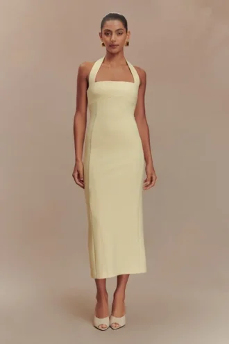 Amelita Suiting halter midi-jurk – Pale Lemon