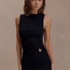 Amia Slinky mouwloze mini-jurk met hardware – Zwart