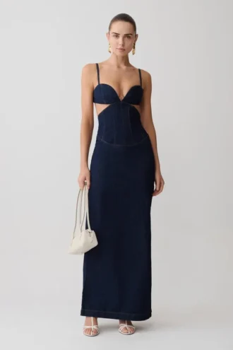 Amila Denim Maxi-jurk met cups – Indigoblauw