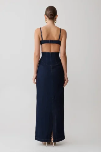 Amila Denim Maxi-jurk met cups – Indigoblauw