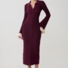 Amirose midi-jurk van gebreid materiaal met ruches – Pruim Amirose midi-jurk van gebreid materiaal met ruches – Pruim