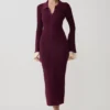 Amirose midi-jurk van gebreid materiaal met ruches – Pruim Amirose midi-jurk van gebreid materiaal met ruches – Pruim