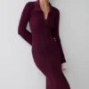 Amirose midi-jurk van gebreid materiaal met ruches – Pruim Amirose midi-jurk van gebreid materiaal met ruches – Pruim