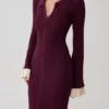 Amirose midi-jurk van gebreid materiaal met ruches – Pruim Amirose midi-jurk van gebreid materiaal met ruches – Pruim