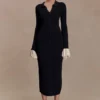 Amirose midi-jurk van gebreid materiaal met ruches – Zwart Amirose midi-jurk van gebreid materiaal met ruches – Zwart
