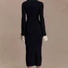 Amirose midi-jurk van gebreid materiaal met ruches – Zwart Amirose midi-jurk van gebreid materiaal met ruches – Zwart