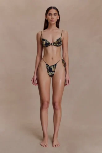 Andie gerimpelde string-bikini-slip – Groen Fluid Reverie-print