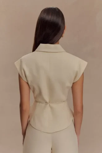 Andina linnen top met korte mouwen – naturel beige