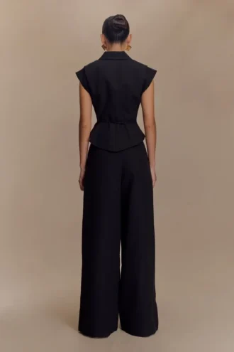 Raya linnen broek met middelhoge taille en wijde pijpen – Zwart