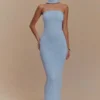 Andrea strapless gebreide maxi-jurk – lichtblauw Andrea strapless gebreide maxi-jurk – lichtblauw