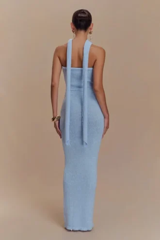 Andrea strapless gebreide maxi-jurk – lichtblauw