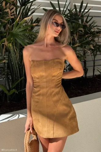 Andy mini-jurk van imitatiesuède – Camel
