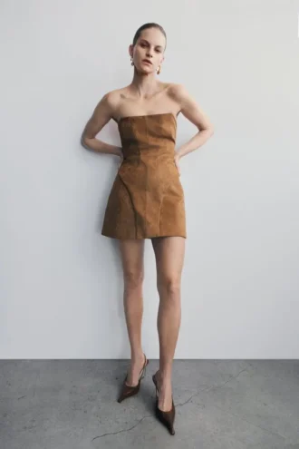 Andy mini-jurk van imitatiesuède – Camel