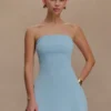 Anette bandage-gebreide strapless top – hemelsblauw